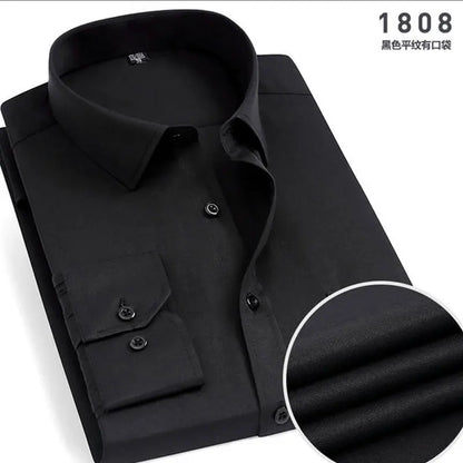Men's Long-Sleeved Shirt Business Casual Solid Color Striped Plaid Spring Summer Free Ironing All Fit Tooling Comfortable