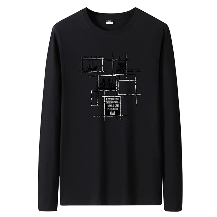 T Shirts Men New Fashion 2025 O-Neck Slim Long Black Sleeve T-Shirt Male Clothing Casual Tee Shirt 28 Styles Plus Size S-6XL