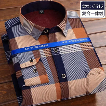 2026 Men's Wedding Party Warm Shirts Autumn Winter Oversized Casual Dress Office Business Fleece Shirts Male Casual Warm Shirts