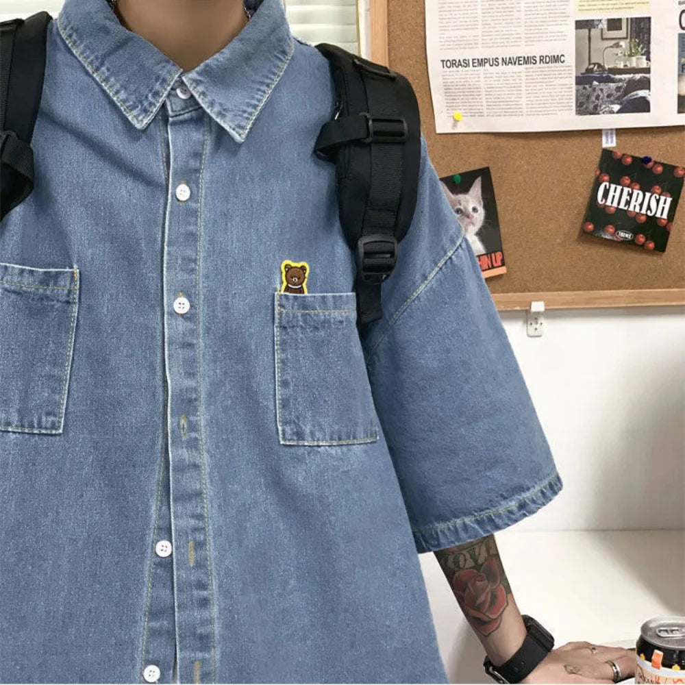 2025 Shirts Men Clothing Fashion Short Sleeve Summer Korean Style Loose All-match Cargo Handsome Homme Solid Tops Harajuku
