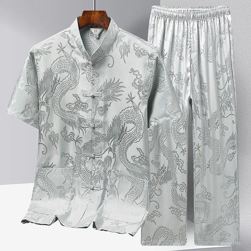 Chinese Men Traditional Clothing Linen Hanfu Top With Pant Long Sleeve Tang Suit Kung Fu Shirt Cardigan Coat