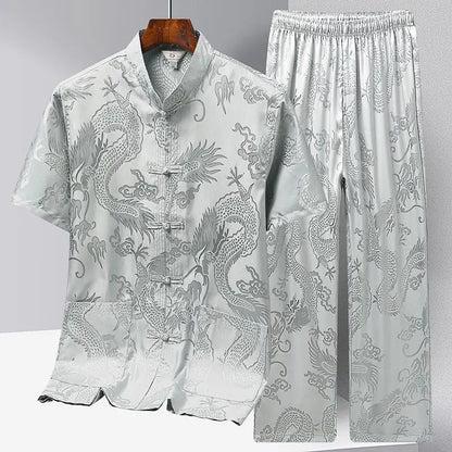 Chinese Men Traditional Clothing Linen Hanfu Top With Pant Long Sleeve Tang Suit Kung Fu Shirt Cardigan Coat