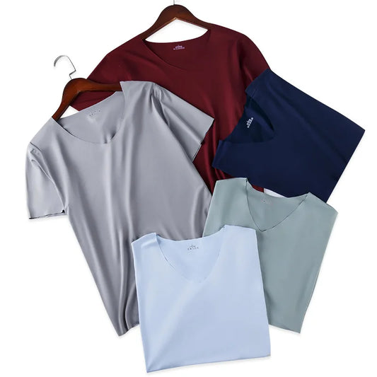 4Pcs Men Ice Silk Seamless Short Sleeve T-Shirt Lightweight Summer Fit Half-Sleeve Men's Top Slim Fit Underwear Drop Shipping