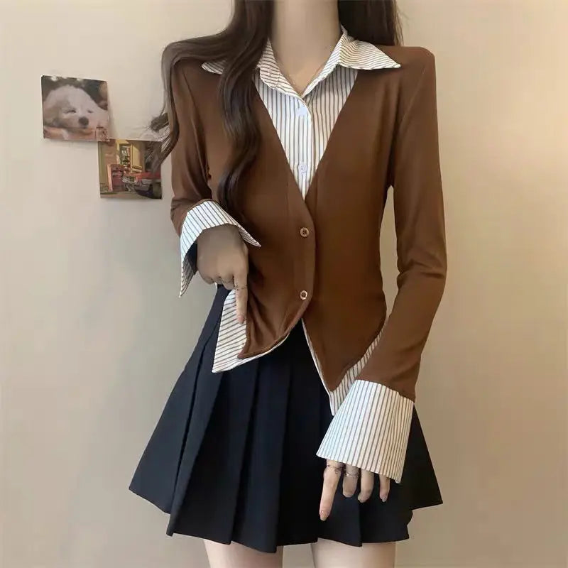 Striped Shirts & Blouses For Women Basic Modern Long Youthful Clothes Cute And Elegant New 2025 Aesthetic Plus Size Woman Top
