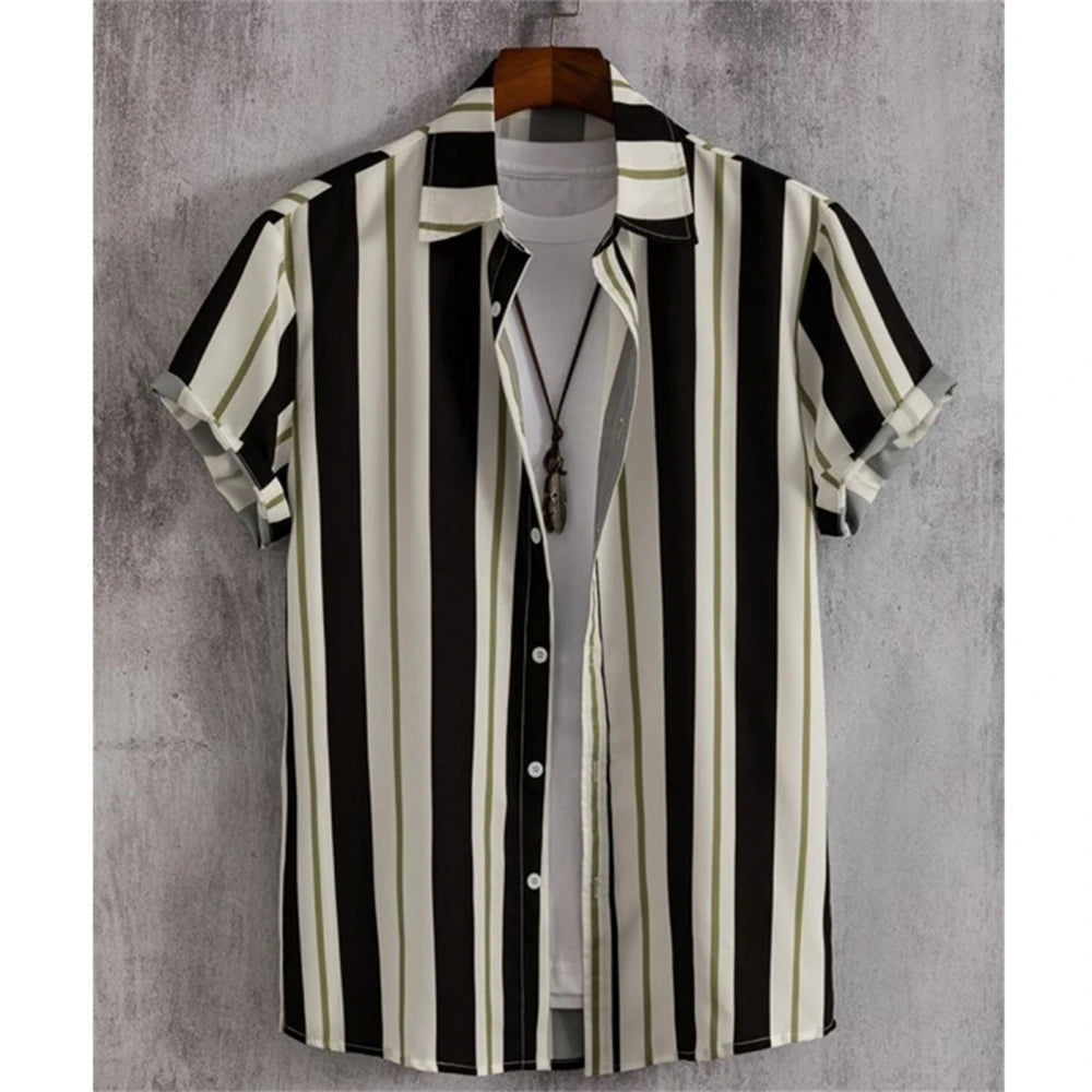 Hawaiian Shirts For Men 3d Striped Print Short Sleeve Shirts Summer Loose Casual Tops Simple Fashion Oversized Men Clothing