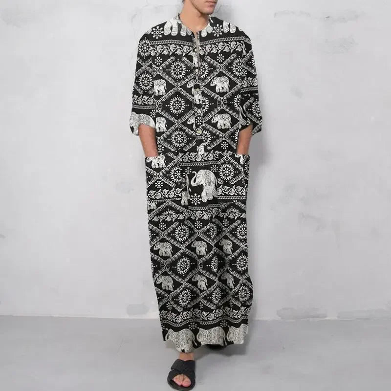 2026 Men's Muslim Clothing Abayas Cotton Linen Nightgowns Bathrobe Robe Kaftan Holiday Beach Robe Man Muslim Kaftan Arabic Dress