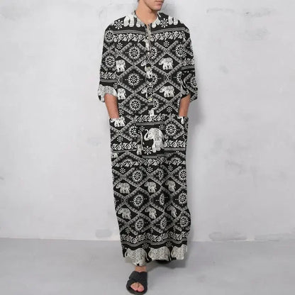 2026 Men's Muslim Clothing Abayas Cotton Linen Nightgowns Bathrobe Robe Kaftan Holiday Beach Robe Man Muslim Kaftan Arabic Dress