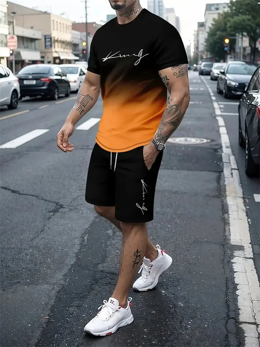 2025 new summer men's sportswear, men's loose fashion clothing, 3D printed T-shirt shorts, men's simple clothing fashion set, li