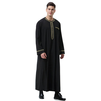 Muslim Men Clothing Kaftan Robes Long Sleeves Stand Collar Eid Thobe Kurta Arab Turkish Dress Dubai Islam Habit Ethnic Leisure