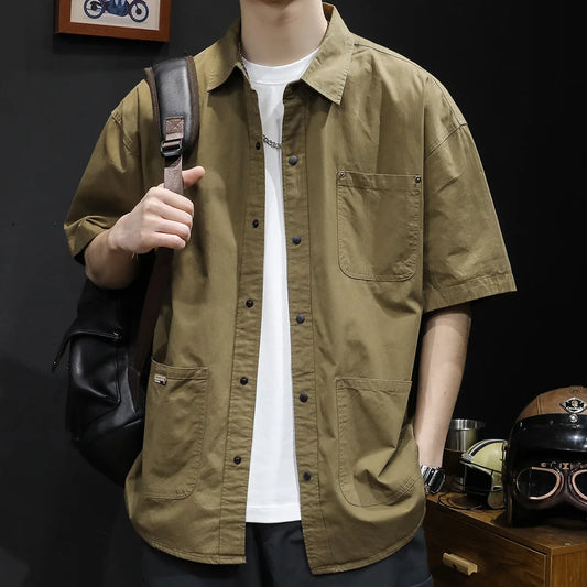 T-shirt Short-sleeved Shirt Men's Trendy Brand Trendy Shirt Summer Casual Work Clothes Loose Summer Trendy