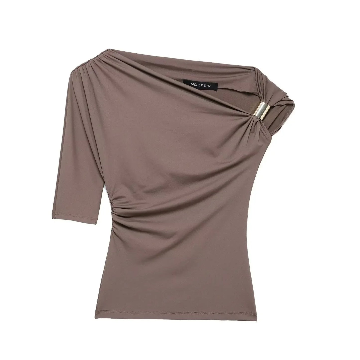 Women's Clothing 2026 Early Spring New Multi Color Sloping Shoulder Off Shoulder Design Side Top