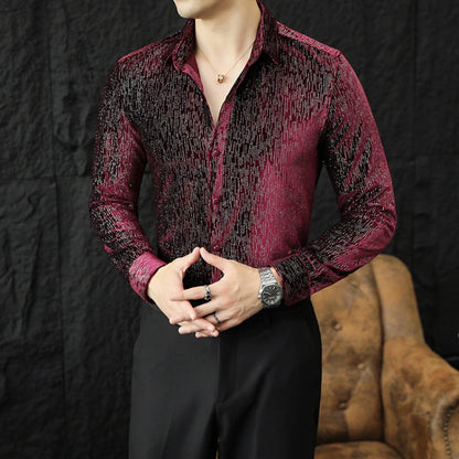 2024 Men's Shirts Luxury Shiny Velvet Social Shirts Autumn Winter Mens Dress Shirts Slim Long Sleeve Party Tuxedo Men Clothing