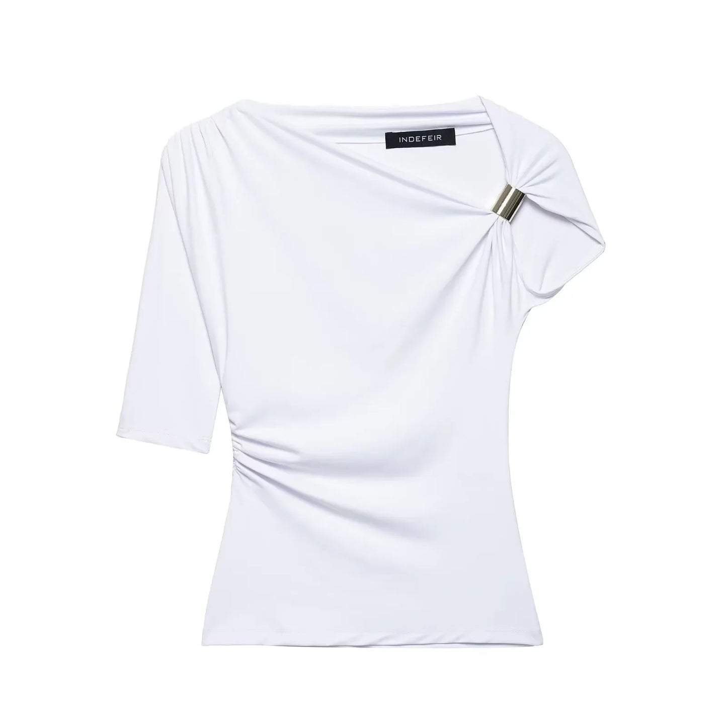 Women's Clothing 2026 Early Spring New Multi Color Sloping Shoulder Off Shoulder Design Side Top