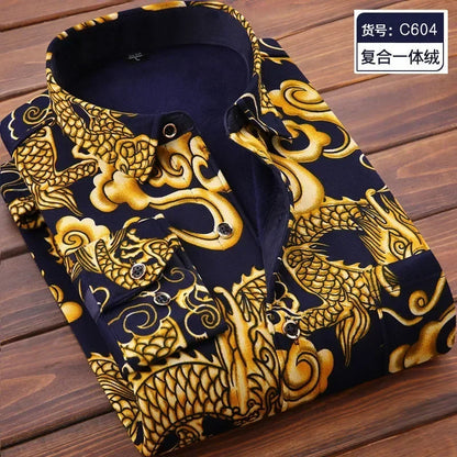 2026 Men's Wedding Party Warm Shirts Autumn Winter Oversized Casual Dress Office Business Fleece Shirts Male Casual Warm Shirts