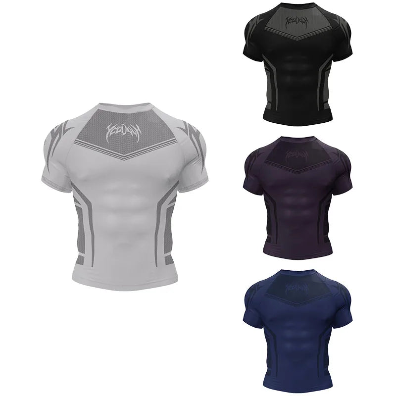 Men Short Sleeve New Style Muscle Fitness Clothes Quick Drying Breathable Stretch Tight Fitting Clothing Sublimation T-Shirt