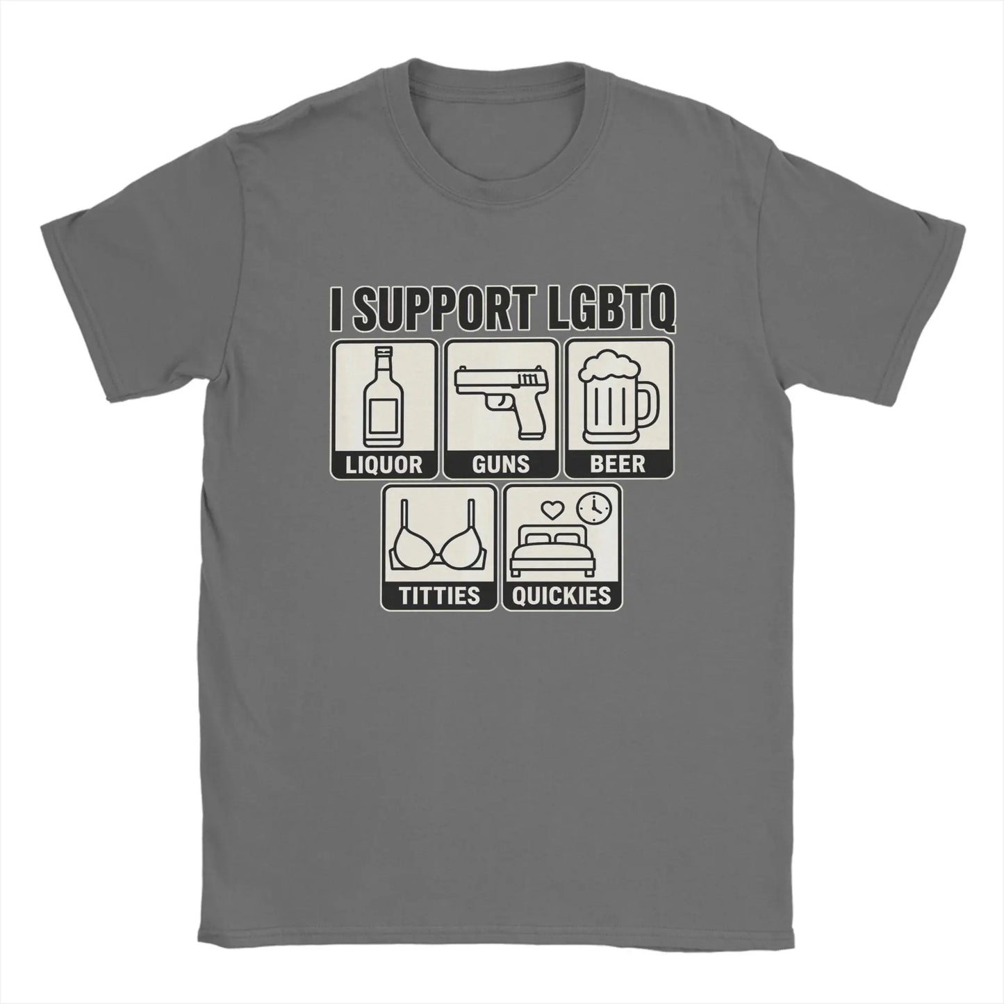 Men's T Shirt Funny I Support LGBTQ Liquor Guns Beer Titties Quickies T-Shirts Hippie  Summer Tees Vintage Cotton Clothing Gift
