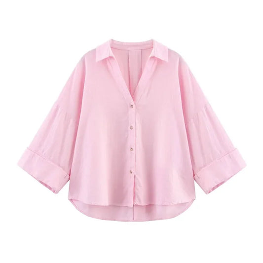MUJER Striped Women's Shirt White Loose Casual Shirts for Women Summer Button up Shirts and Blouses Woman Wide Sleeve Ladies Top