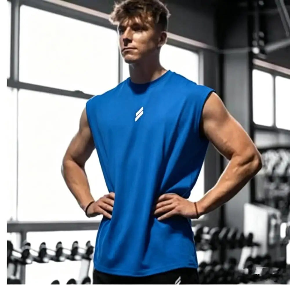 Men's sleeveless sports shirts, gym workouts, running, quick-drying bird's eye fabric vests, breathable, loose, training vests