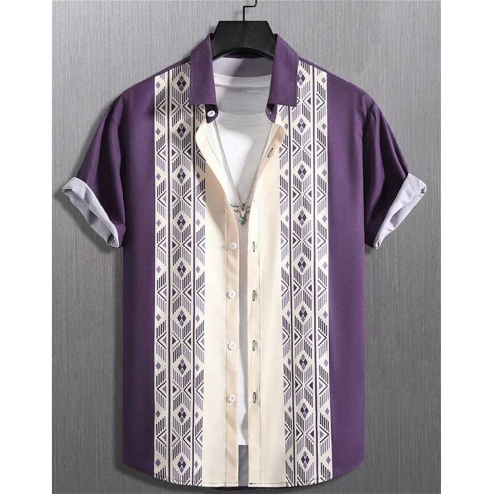 Hawaiian Shirts For Men 3d Striped Print Short Sleeve Shirts Summer Loose Casual Tops Simple Fashion Oversized Men Clothing