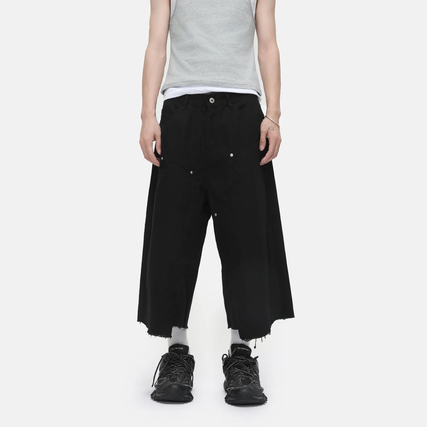 Men's Clothing | Tooling Logging Rough Edge Pure Cotton Loose and Simple Seven-point Denim Casual Pants