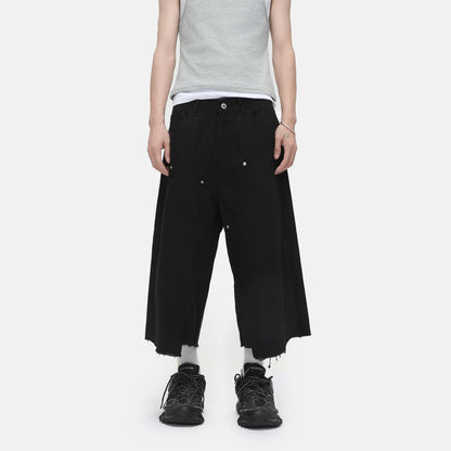 Men's Clothing | Tooling Logging Rough Edge Pure Cotton Loose and Simple Seven-point Denim Casual Pants
