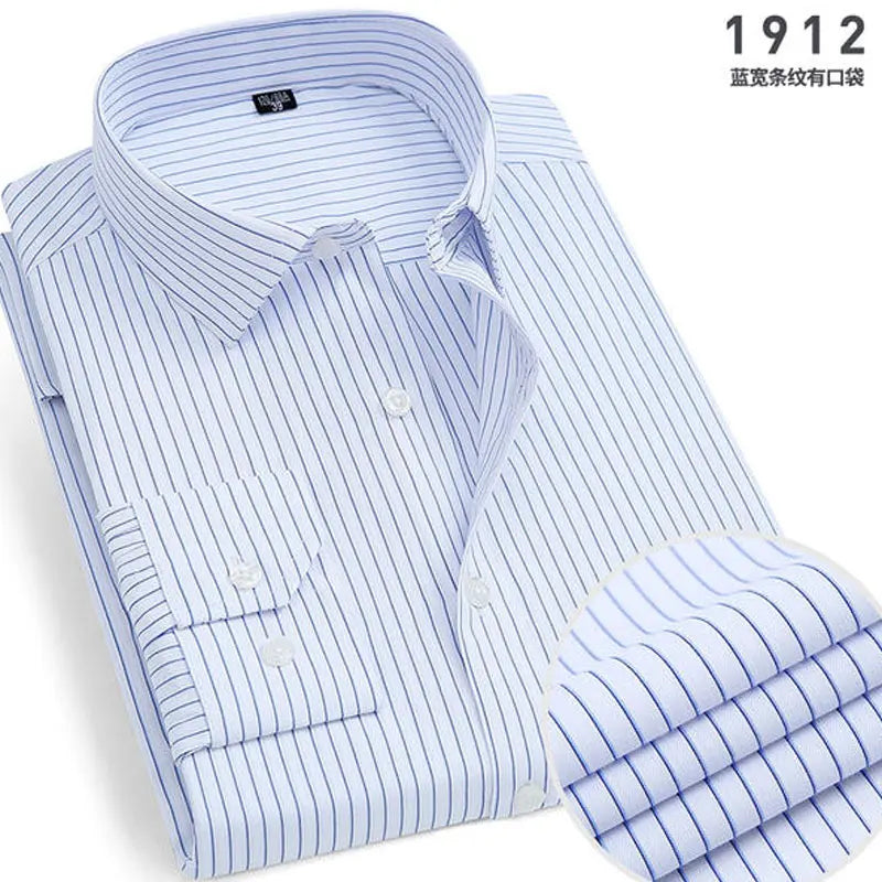 Men's Long-Sleeved Shirt Business Casual Solid Color Striped Plaid Spring Summer Free Ironing All Fit Tooling Comfortable