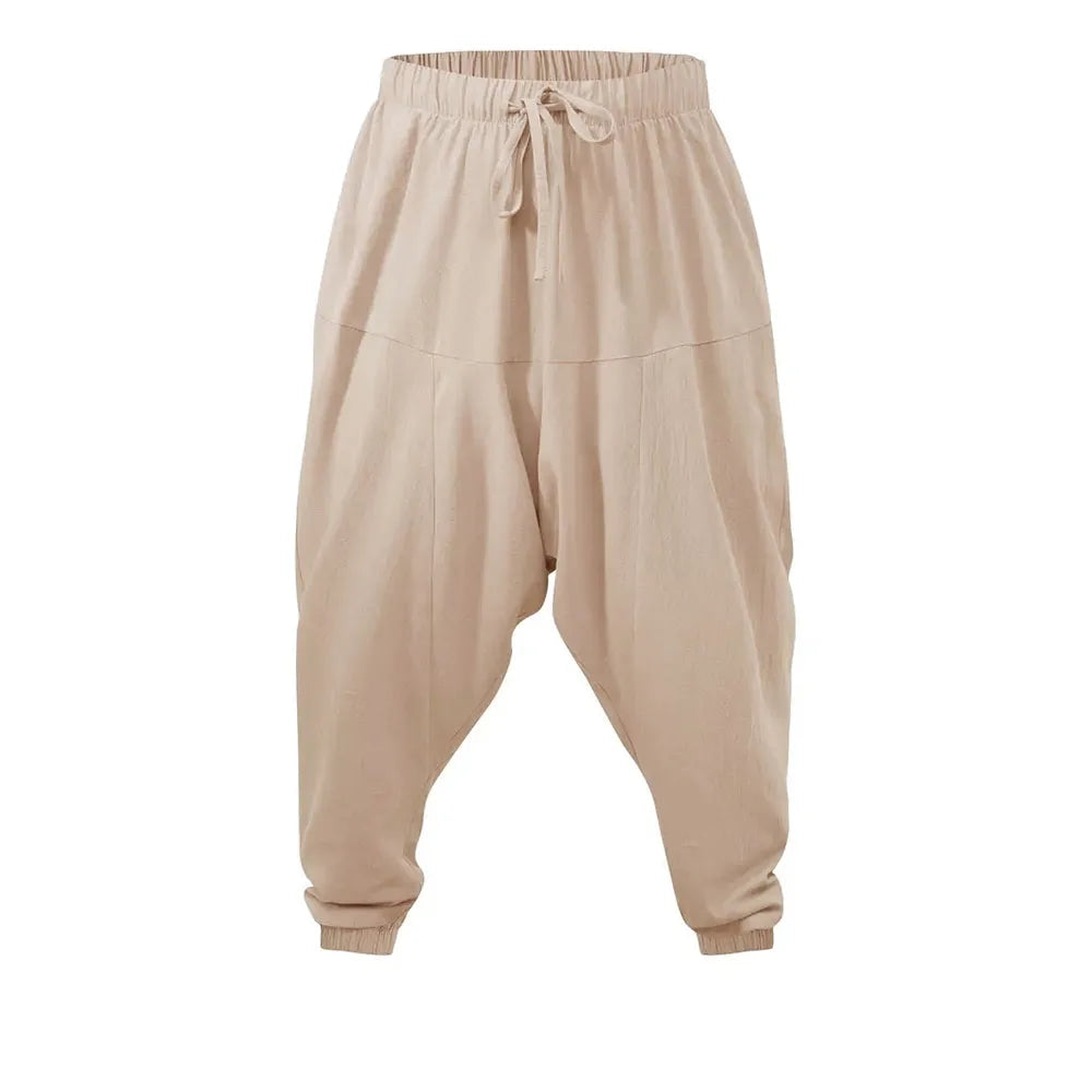 Harem Pants for Men Cotton Linen Drop Crotch Cozy Streetwear Loose Fit Breathable Lightweight Long Pants Male Joggers