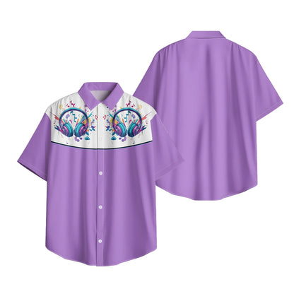Men's Fashion Casual Shirt with Musical & Floral Design Short Sleeve Button Up Shirt Retro Hawaiian Inspired Summer Shirt