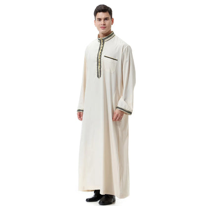 Muslim Men Clothing Kaftan Robes Long Sleeves Stand Collar Eid Thobe Kurta Arab Turkish Dress Dubai Islam Habit Ethnic Leisure