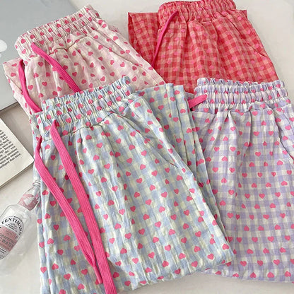 Love Print Pajama Pants Women 2025 New Casual Home Pants Pink Pants Can Be Worn As Outer