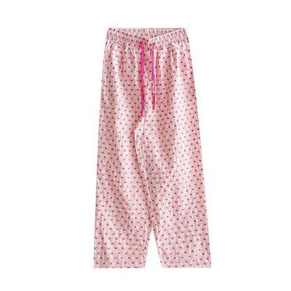 Love Print Pajama Pants Women 2025 New Casual Home Pants Pink Pants Can Be Worn As Outer