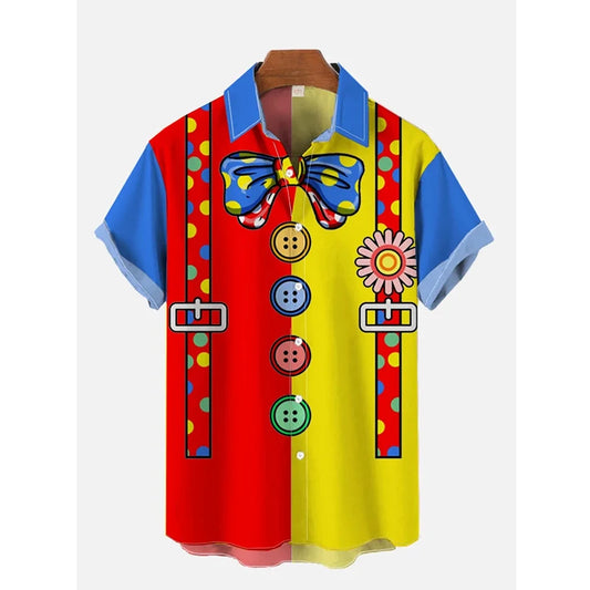 Hawaiian Men's Shirts 3D Fun Cartoon Cosplay Print Summer Loose Beach Oversized Short-sleeved Tops Unisex New Men Women Blouse