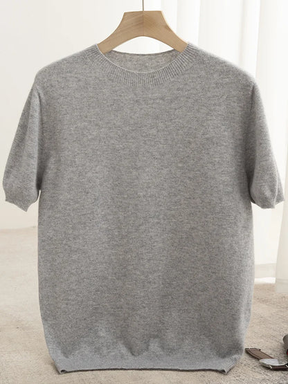 Men Classical T-shirt 100% Merino Wool Sweater O-neck Short Sleeve Pullover Smart Casual Basic Clothing Cashmere Knitwear Tops