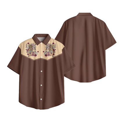 Men's Fashion Casual Shirt with Musical & Floral Design Short Sleeve Button Up Shirt Retro Hawaiian Inspired Summer Shirt