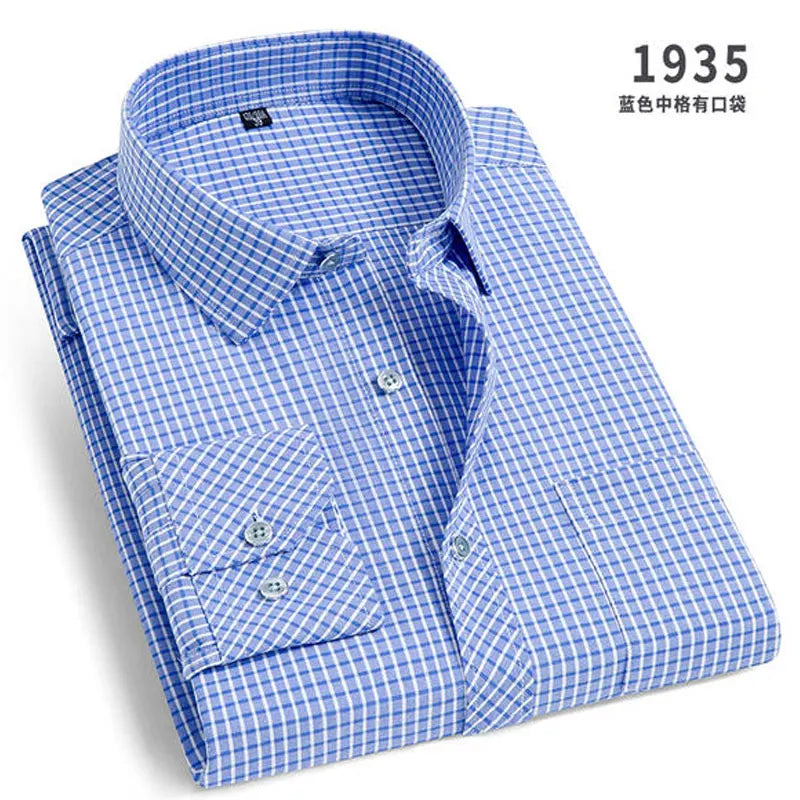 Men's Long-Sleeved Shirt Business Casual Solid Color Striped Plaid Spring Summer Free Ironing All Fit Tooling Comfortable