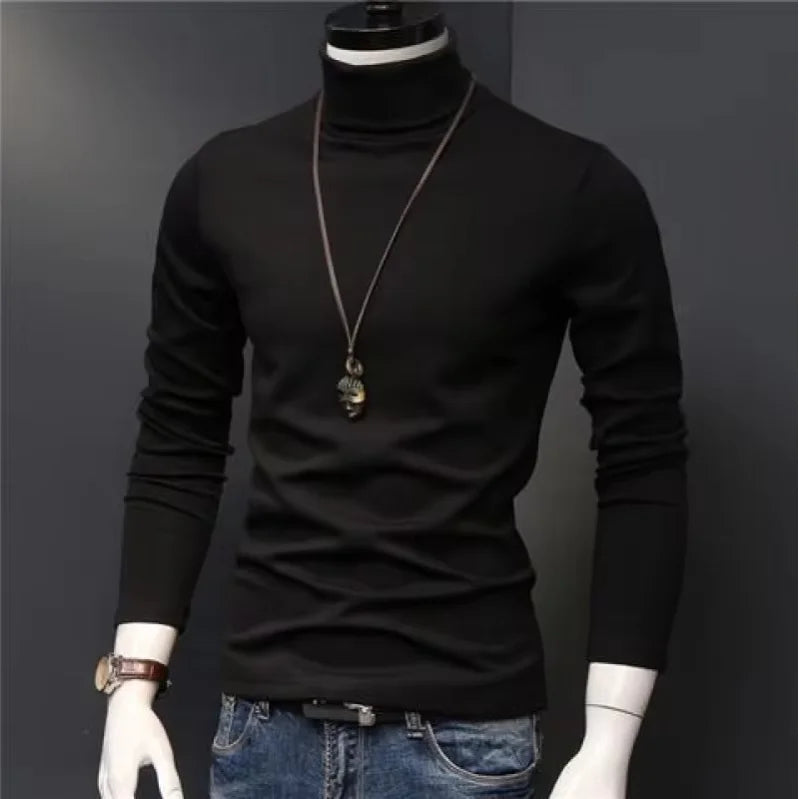 Men's Original Shirts Fall/Winter T-Shirt Fashionable Inner Wear for Men Slim Fit Turtleneck Shirt Solid Black Long Sleeve Shirt