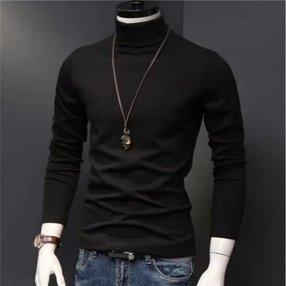 Men's Original Shirts Fall/Winter T-Shirt Fashionable Inner Wear for Men Slim Fit Turtleneck Shirt Solid Black Long Sleeve Shirt