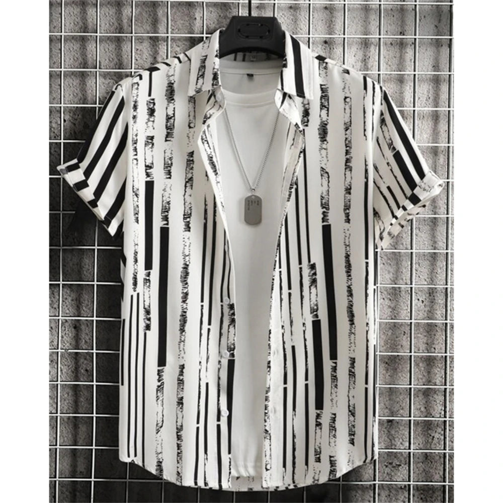 Hawaiian Shirts For Men 3d Striped Print Short Sleeve Shirts Summer Loose Casual Tops Simple Fashion Oversized Men Clothing