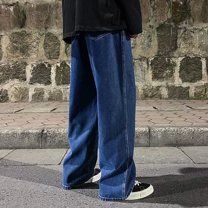 2026 New Streetwear Loose Jeans Men Korean Style Fashion Loose Straight Wide Leg Pants Men's Brand Clothing Black Light Blue