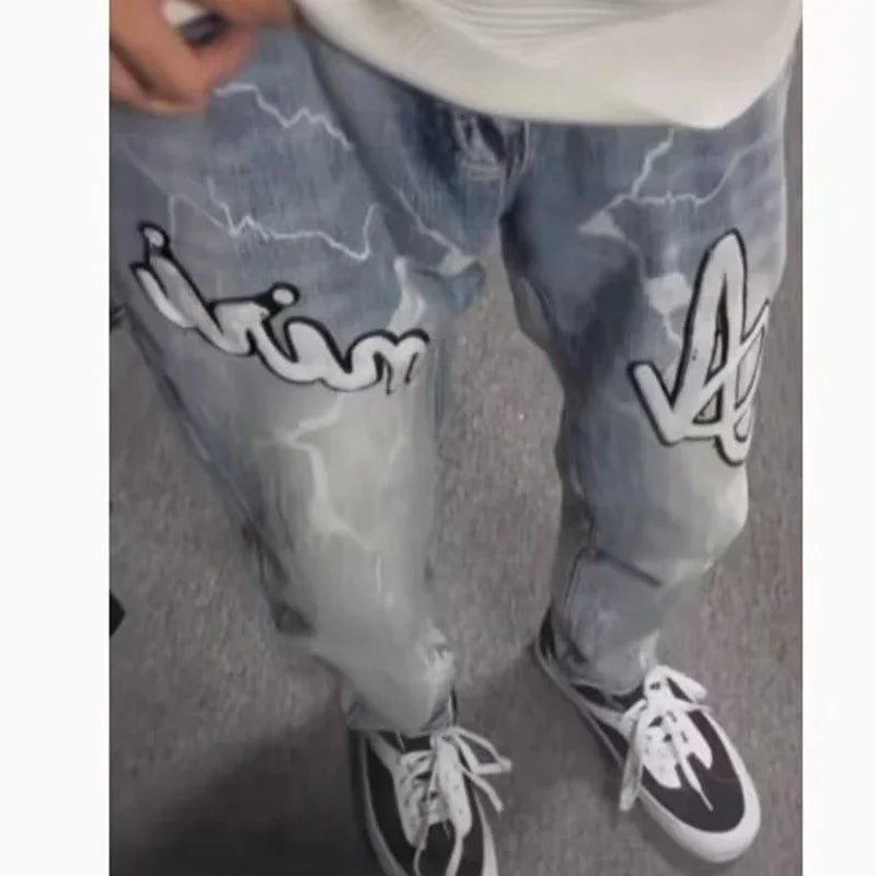 2025 Men Jeans Male Slim High Elasticity Star Embroidery Stretch Mid Waist Casual Jeans Fashion Street Wear Straight Leg Pants