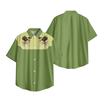 Men's Fashion Casual Shirt with Musical & Floral Design Short Sleeve Button Up Shirt Retro Hawaiian Inspired Summer Shirt