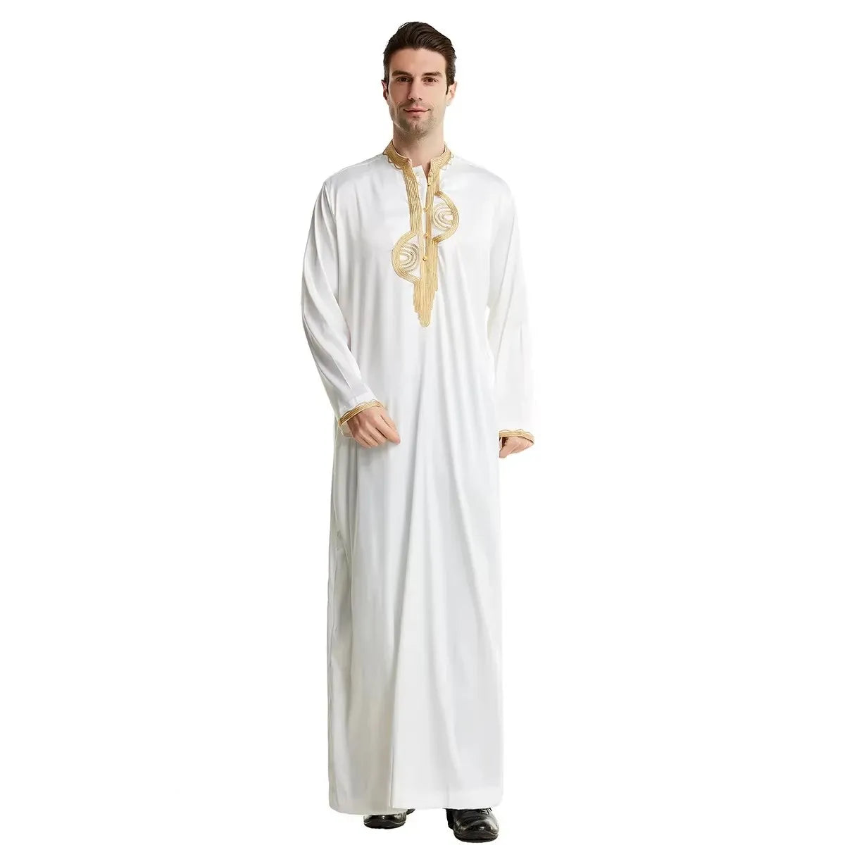 Muslim Men Clothing Kaftan Robes Long Sleeves Stand Collar Eid Thobe Kurta Arab Turkish Dress Dubai Islam Habit Ethnic Leisure