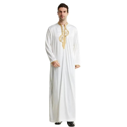 Muslim Men Clothing Kaftan Robes Long Sleeves Stand Collar Eid Thobe Kurta Arab Turkish Dress Dubai Islam Habit Ethnic Leisure