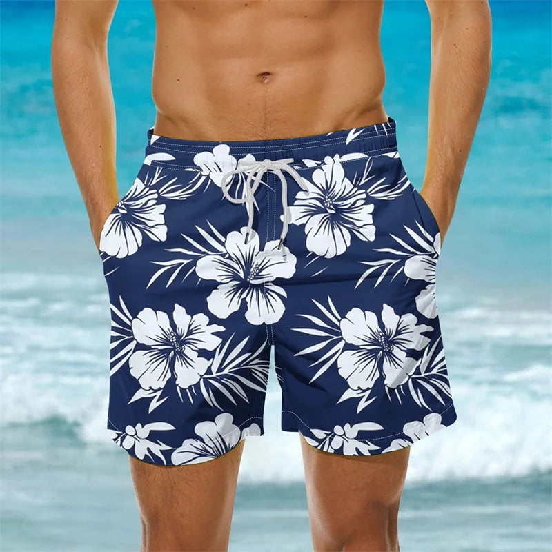 2025 New Men's Sportswear Gym Beach Shorts 3D Print Tropical Plant Pattern Men Shorts Comfortable Quick Drying Men Beach Shorts