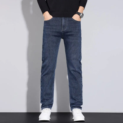 2025 men's fashion business jeans classic style casual elastic slim fit jeans men's denim pants black blue