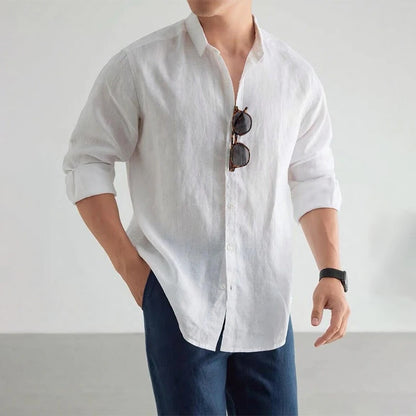 Men's Casual Fashion Shirt Long Sleeve 100% Linen Cotton T-shirts Black White Tops Clothing Plus Size Classic Baggy Shirts Men