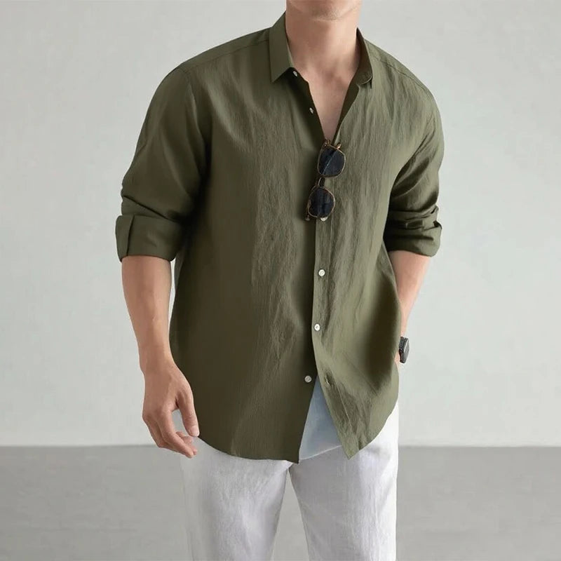 Men's Casual Fashion Shirt Long Sleeve 100% Linen Cotton T-shirts Black White Tops Clothing Plus Size Classic Baggy Shirts Men