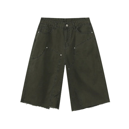 Men's Clothing | Tooling Logging Rough Edge Pure Cotton Loose and Simple Seven-point Denim Casual Pants