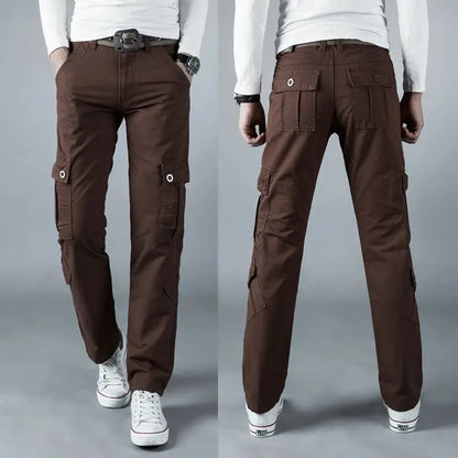 Men's Pure Cotton Workwear Trousers Loose Straight Multi-Pocket Wear-Resistant Car Repair Delivery Cargo Pants