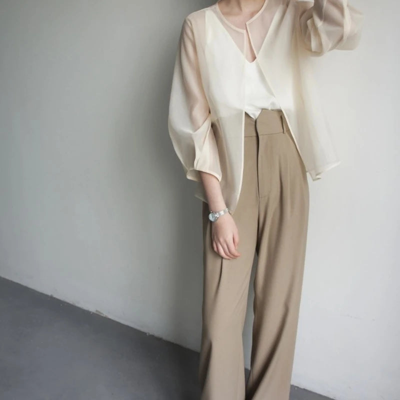 Shirts for Women Sheer Lightweight Thin Sun-proof All-match Hipster Tender Graceful Summer Breathable Commuting Korean Style Fit